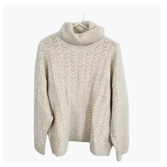 Old Navy Heathered Pointelle-Knit Turtleneck Sweater Oatmeal Heather 2X tan NWT - Picture 1 of 9